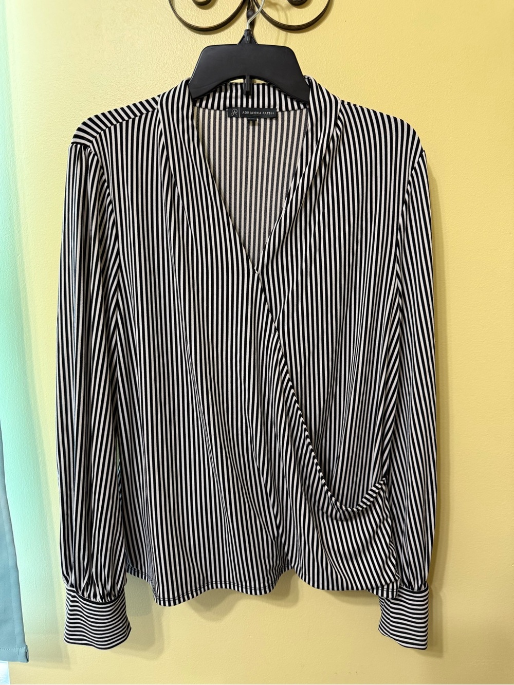 Adrianna Papell Black and White Vertical Stripe Blouse